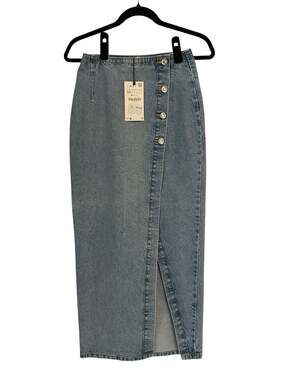 Zara Denim 90’s Minimalist Casual Chic Western Utility Crossover Midi Skirt-XS